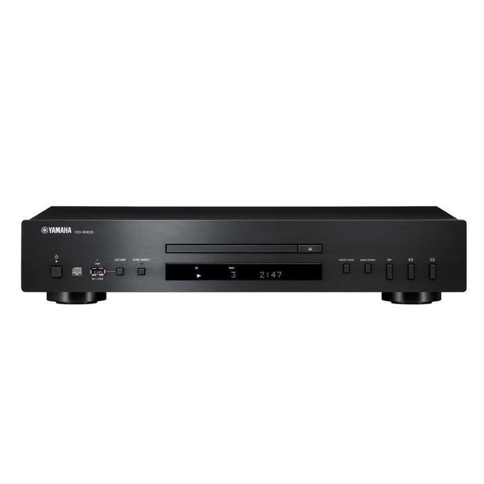 Yamaha CD-S303 | CD Player - High Quality - USB Plug - Pure Direct - Intelligent Digital Servo - Black - Front View | Sonxplus Drummondville