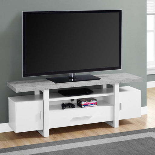 Monarch Specialties I 2725 | TV stand - 60" - Simulated cement top - White-Sonxplus Drummondville