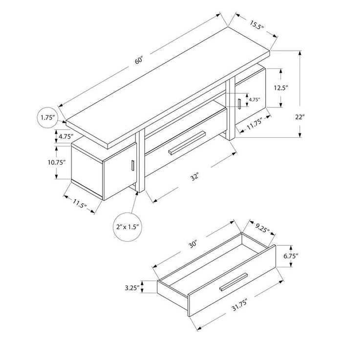 Monarch Specialties I 2725 | TV stand - 60" - Simulated cement top - White-Sonxplus Drummondville