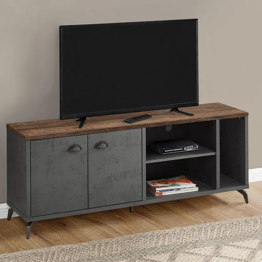 Monarch Specialties I 2831 | TV stand - 60" - Imitation wood - Medium brown - Grey imitation concrete-Sonxplus Drummondville