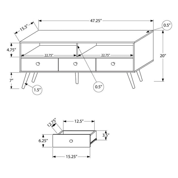 Monarch Specialties I 2835 | TV stand - 48" - 3 Drawers - Mid-century concept - Imitation walnut-Sonxplus Drummondville