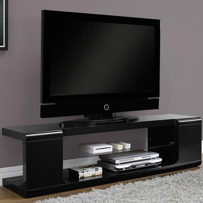 Monarch Specialties I 3536 | TV stand - 60" - Tempered glass - Gloss black-Sonxplus Drummondville