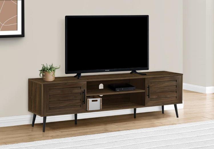 Monarch Specialties I 2717 | 72'' TV stand - Brown imitation wood - With 2 doors-Sonxplus Drummondville