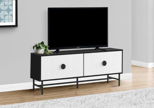 Monarch Specialties I 2732 | 60'' TV stand - Black metal base - 2 white doors-Sonxplus Drummondville