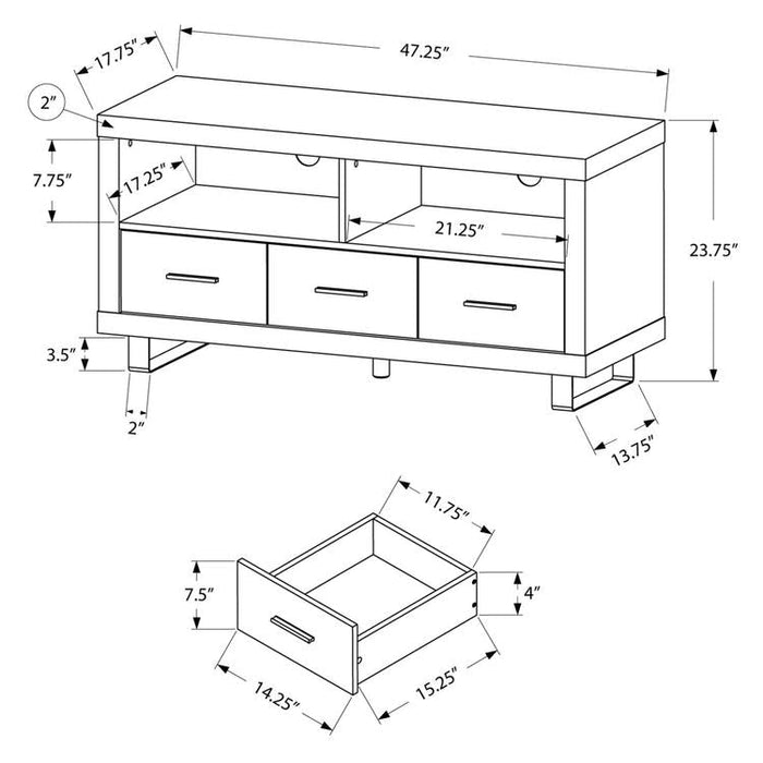 Monarch Specialties I 3250 | TV stand - 48" - 3 Drawers - Dark taupe-Sonxplus Drummondville