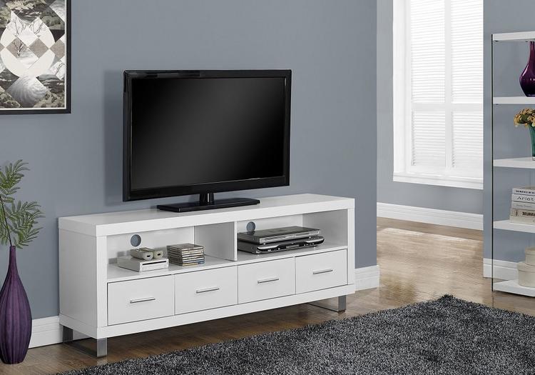 Monarch Specialties I2518 | TV Stand - 60" - 4 Drawers - White-Sonxplus Drummondville