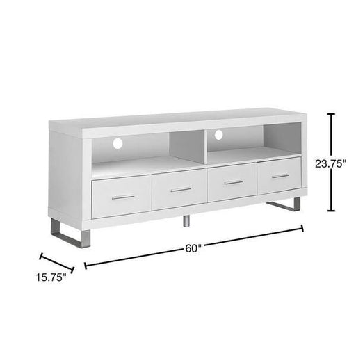 Monarch Specialties I2518 | TV Stand - 60" - 4 Drawers - White-Sonxplus Drummondville