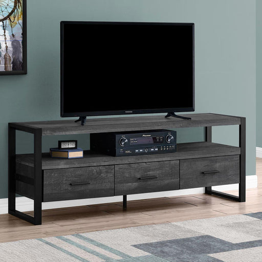 Monarch Specialties I 2823 | TV Stand - 60" - 3 Drawers - Imitation Wood - Black-Sonxplus Drummondville