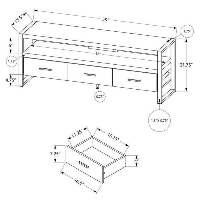 Monarch Specialties I 2823 | TV Stand - 60" - 3 Drawers - Imitation Wood - Black-Sonxplus Drummondville