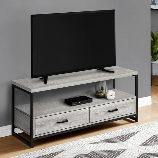 Monarch Specialties I 2871 | TV stand - 48" - 2 Storage drawers - Black metal - Imitation wood Gris-Sonxplus Drummondville