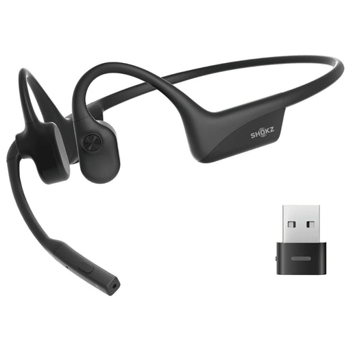 SHOKZ OpenComm2 USB-A | Bone conduction headphones - Bluetooth - USB-A adapter - Microphone - Black-Sonxplus Drummondville