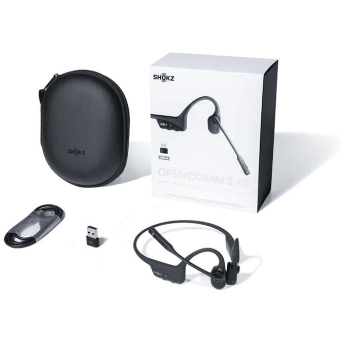 SHOKZ OpenComm2 USB-C | Bone Conduction Earphones - Bluetooth - USB-C Adapter - Microphone - Black-Sonxplus Drummondville